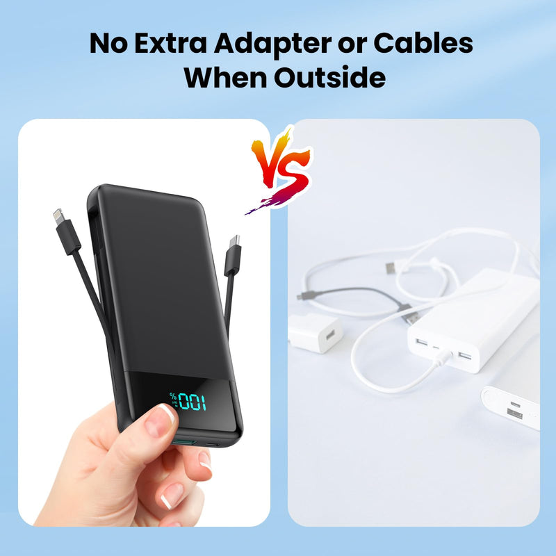 Portable Charger for iPhone with Built in Cables and Wall Plug,Upgraded 13800mAh Fast Charging USB C Power Bank,4 Outputs Travel Essential Battery Pack Compatible with iPhone 16/15/14,Samsung,Android Black