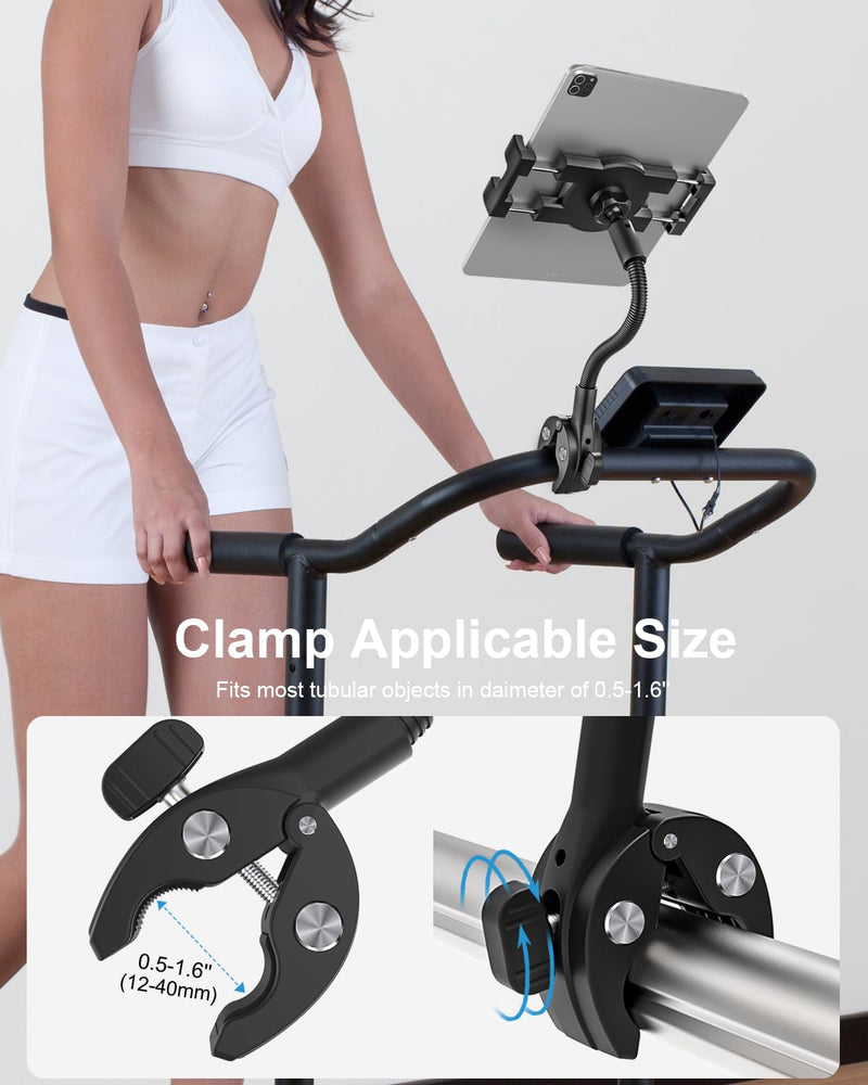 [AUSTRALIA] - woleyi Gooseneck Treadmill Tablet Holder, Exercise Bike Handlebar Clamp for Spin Bike Peloton, Indoor Stationary Bicycle, Elliptical, Stroller for 4.7-13" iPad Pro Air Mini, Phone, Galaxy, Fire, Ebook 