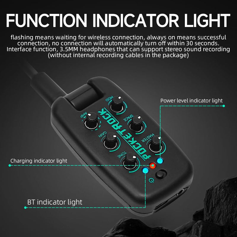 [AUSTRALIA] - EROK Guitar Headphone Amp, with 9 Simulation Tones,USB-Rechargeable Portable Pocket Effects Unit, with Wireless Function Supporting OTG Recording 