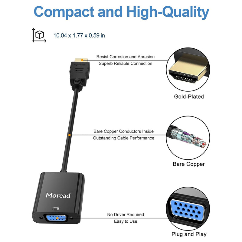 [AUSTRALIA] - HDMI to VGA, 5 Pack, Gold-Plated HDMI to VGA Adapter (Male to Female) for Computer, Desktop, Laptop, PC, Monitor, Projector, HDTV, Chromebook, Raspberry Pi, Roku, Xbox and More - Black 