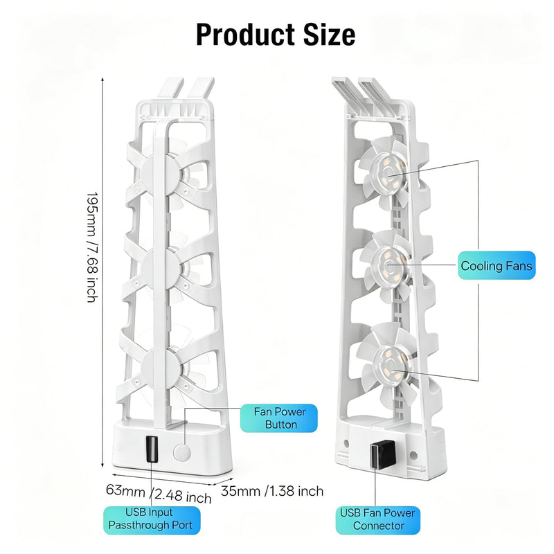 Cooling Fan for PlayStation 5, 3 High-Speed Fans, DC 5V USB Powered, Built-in LED Backlight, Efficient Cooler Accessories for PlayStation 5 Disc & Digital Editions, White