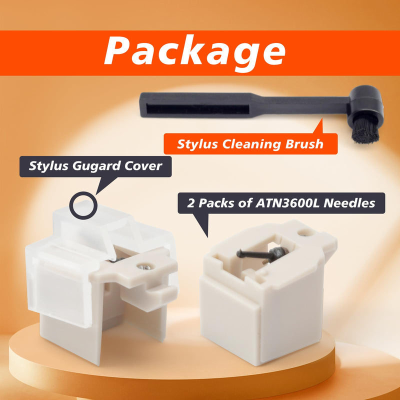 ATN3600L Diamond Record Player Needles Replacement Stylus Compatible with Audio-Technica AT-LP60X, AT-LP60XBT, and AT-LP60XBT-USB Turntable Needle Replacement, 2PCS with Stylus Cleaning Brush