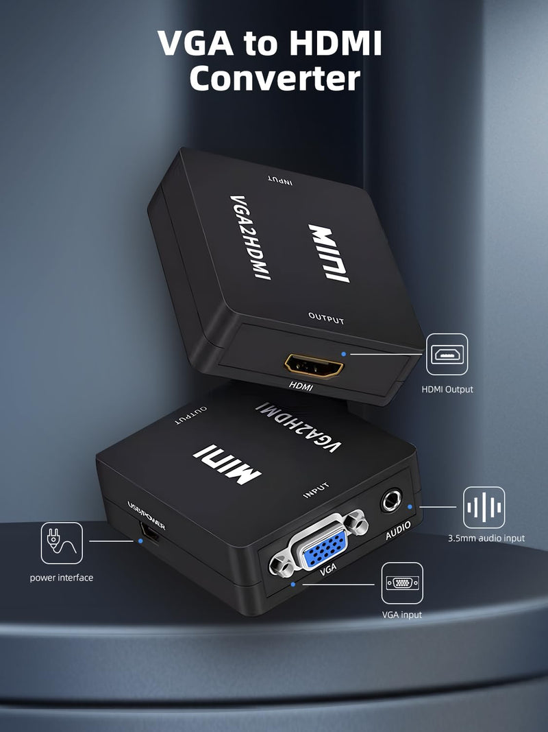 [AUSTRALIA] - VGA to HDMI Adapter with Audio, VGA to HDMI Converter, for VGA Computer/Laptop to HDMI Monitor/TV(Not Bidirectional) 