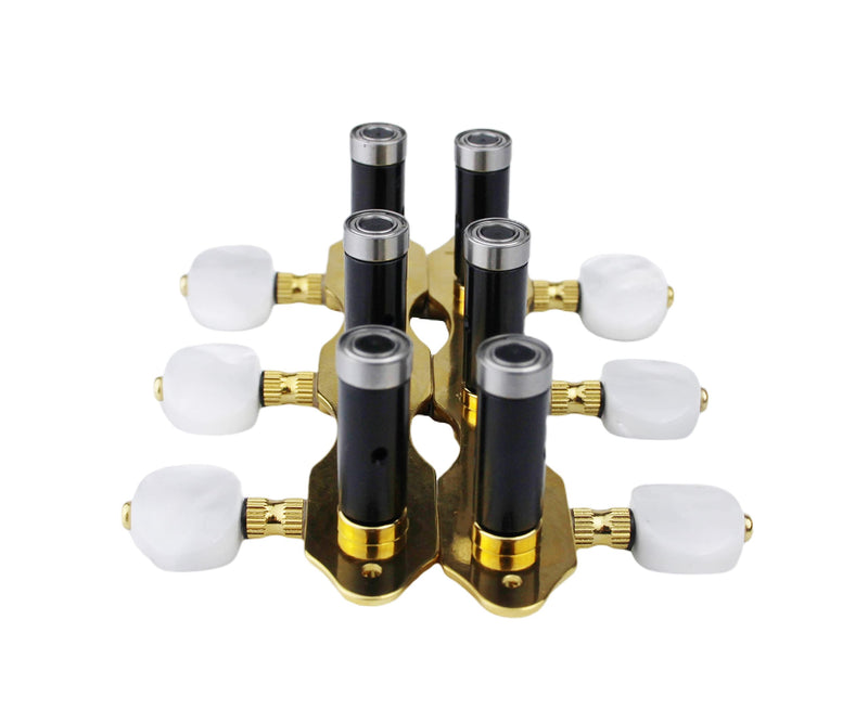 [AUSTRALIA] - Guyker Classical Guitar Tuners, 1:18 Ratio Open Frame Style Acoustic Guitar Tuning Keys Steel String Pegs Machine Heads 2 Planks (3+3) (Gold, Oval White Jade Button) 