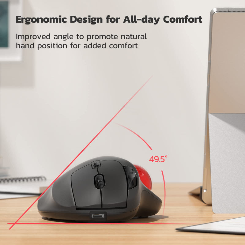 Nulea M501 Wireless Trackball Mouse Ergonomic Thumb Control,4 DPI Levels | Rechargeable mouse with bluetooth USB receiver,3 device use,smooth tracking,compatible with PC Mac Windows A-Red