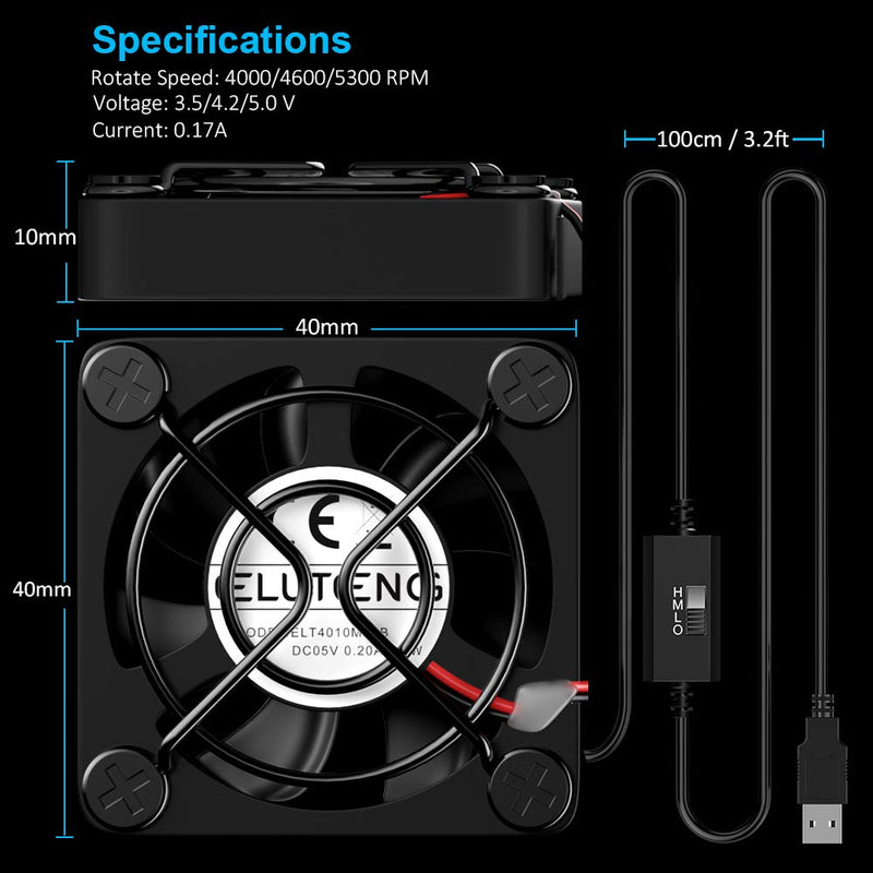 ELUTENG 40mm USB Fan with 3 Speed Control USB Ventilator 5V Max 5300RPM High Flow VR Cooling Fan Compatible for Receiver DVR Playstation Xbox Computer Cabinet Cooling 40mm USB Speed Fan