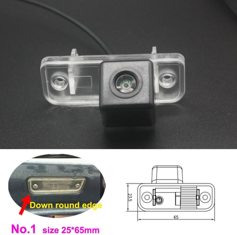 HD Rear View Backup Camera Night Vision License Plate Reversing Camera Replacement for Mercedes-Benz C/CLS Klasse C219 W219/T-model S203/W203/W211/S211 Kombi Limousine(No.1) No.1=size 25*65mm Down Round Edge