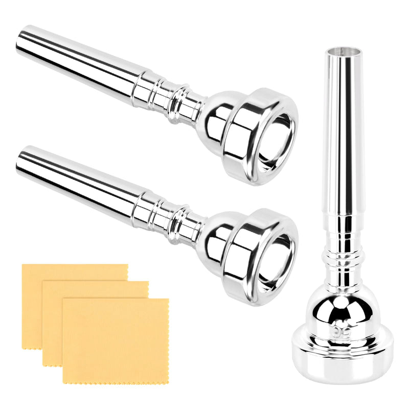 3C/5C/7C Trumpet Mouthpiece Set, Professional Trumpet Mouthpiece Replacement Parts Trumpet Tone Gift with Cleaning Cloth, Musical Instruments Accessories for Beginners(Yellow+Silver) Yellow+silver