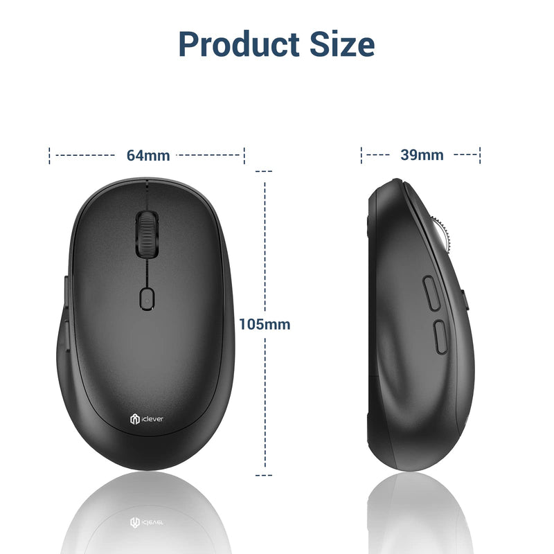 Wireless Mouse, iClever MD165 Dual Mode Wireless Mouse, Bluetooth Type-C Rechargeable Mouse, 2.4G Wireless Computer Mice with USB Receiver, 3 Device Connection for Windows 7/8/10, Mac, iOS, Android