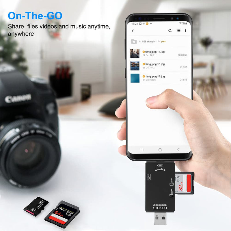 SD/Micro SD Memory Card Reader, BorlterClamp 6 in 1 USB C SD/TF Card Reader MicroUSB OTG Card Reader Compatible with PC, Laptop, MacBook, Smartphone (Black)