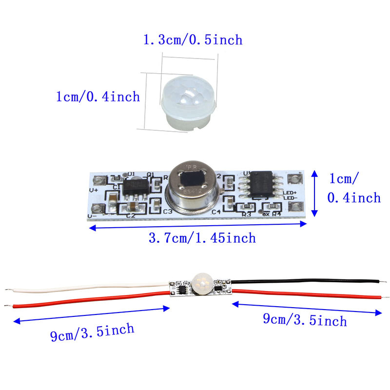 [AUSTRALIA] - Motion Sensor Switch, DC 3.7v to 24V 4A PIR Motion Sensor for LED Lights, Mini Infrared Sensor Switch That can be Built into The Light bar or Box (3 Pieces 1037）, 3pieces 1037 