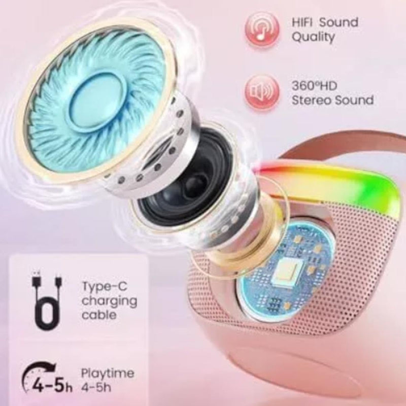 Bluetooth Mini Speaker, Karaoke Speaker Wireless Microphone Subwoofer Microphone Integrated Speaker, Suitable for Home Outdoor Dormitory Party, Pink