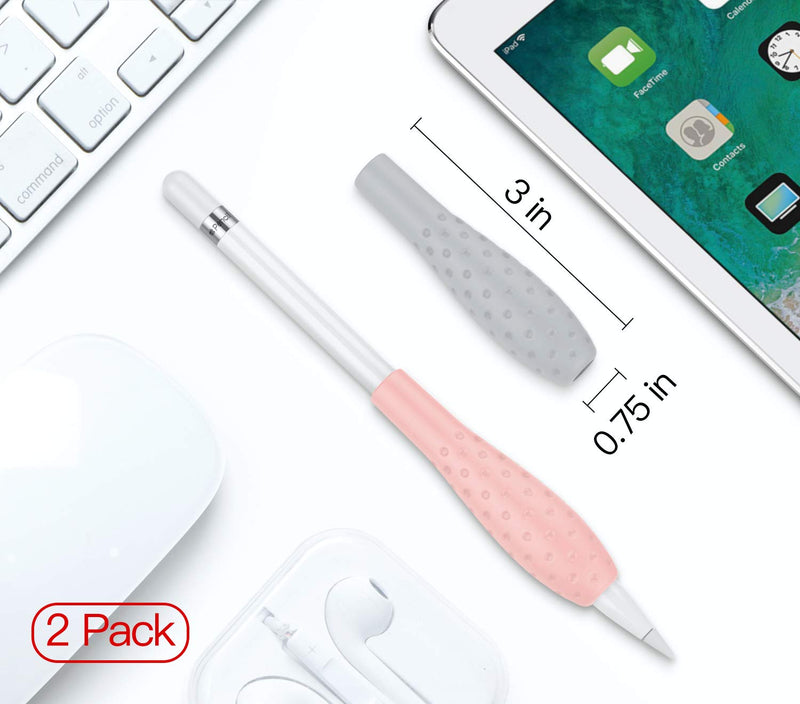 MoKo [2 Pack Silicone Grip Holder Ergo Protective Sleeve Cover Case Accessories Compatible with Apple Pencil 1st / 2nd Generation, Gray & Pink
