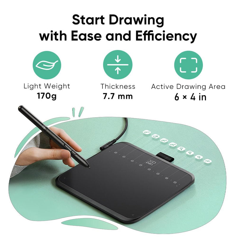 XPPen Deco 640 Drawing Tablet with 16384 Pressure Levels Sensitivity Battery-Free Stylus 6*4 Inch OSU Drawing Pad Graphic Tablet for Digital Drawing Teaching Designing Editing Work for PC Mac Android