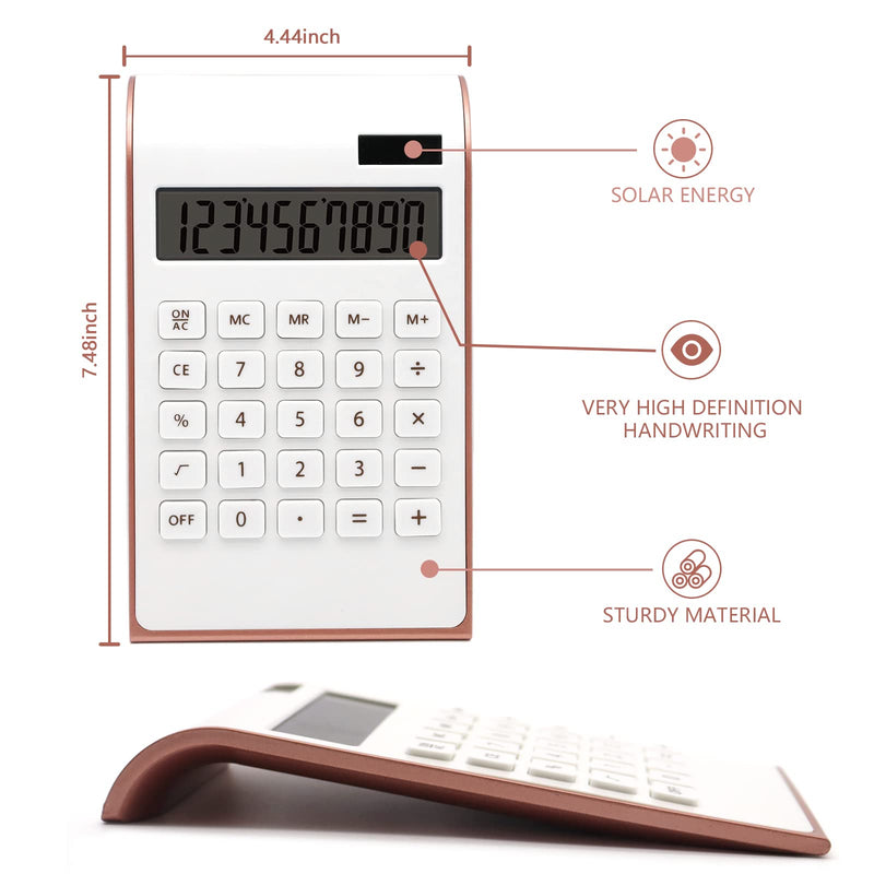 Rose Gold Calculator, UPIHO Rose Gold Pink Office Supplies and Accessories, 10 Digits Solar Battery Basic Office Calculator, Desktop Calculator with Large LCD Display, Gifts for Coworkers