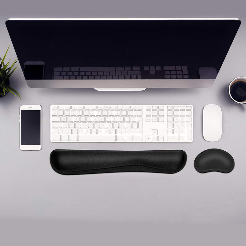 JIKIOU Keyboard Wrist Rest, Wrist Support Pads for Keyboard and Mouse, Memory Foam Ergonomic Cushion for Carpal Tunnel, Mouse Rest Pad Pain Relief Easy Typing for Computer, Laptop, Office, Black