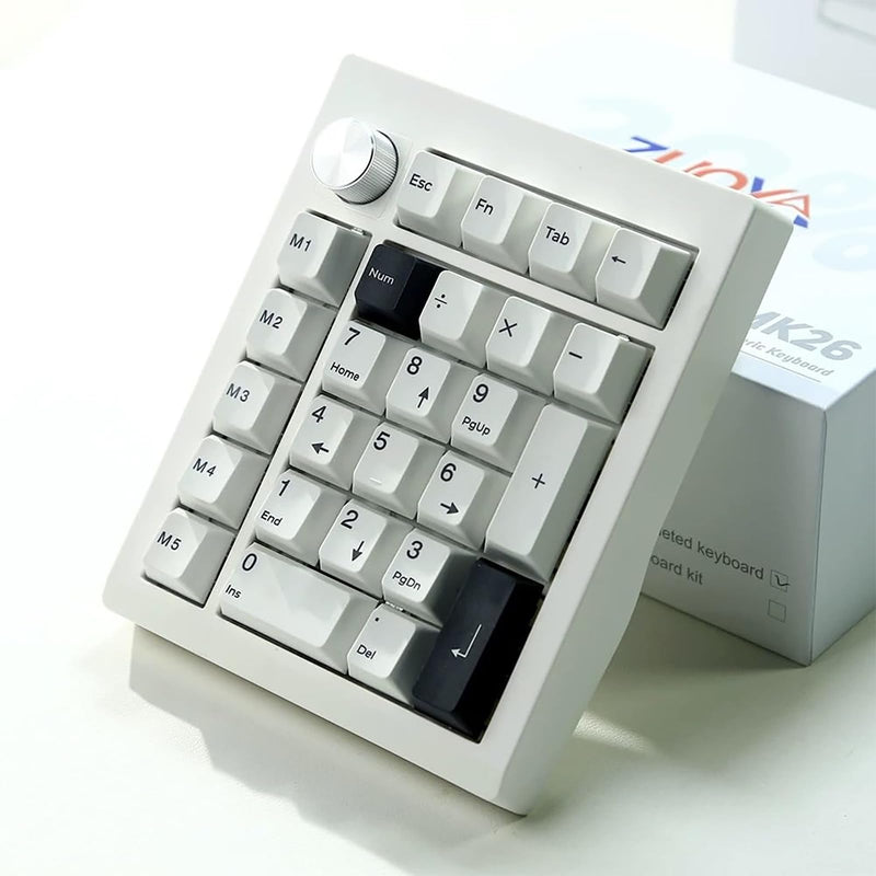 GMK26 Mechanical Numpad,VIA Macro Keypad BT5.0/2.4ghz/Type C Wireless Number Pad RGB HotSwap Numeric Keypads with Knob,PBT Keycaps Gasket Rechargeable Number Keypad for PC Laptop Desktop (White) White