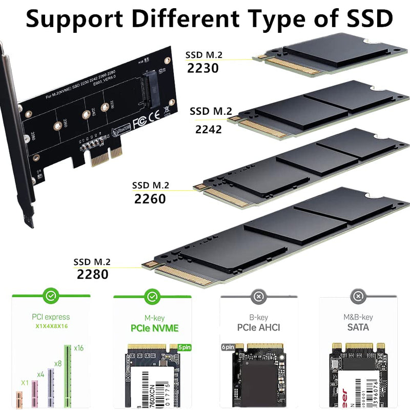 ACTIMED NVMe PCIe Adapter M.2 SSD to PCI-e / Powerful Heat Sink Dissipation / PCIE X1 Interface Compatible with PCI-e Slots X1, X4, X8, X16 / for M-Key M.2 SSD / 2230 2242 2260 2280 / Toolkit Included PCIE X1(X4X8X16)