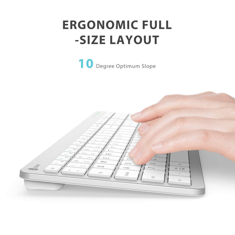 iClever GK08 Wireless Keyboard and Mouse - Rechargeable Keyboard Ergonomic Quiet Full Size Design with Number Pad, 2.4G Stable Connection Slim White Keyboard and Mouse for Windows Mac OS Computer Silver