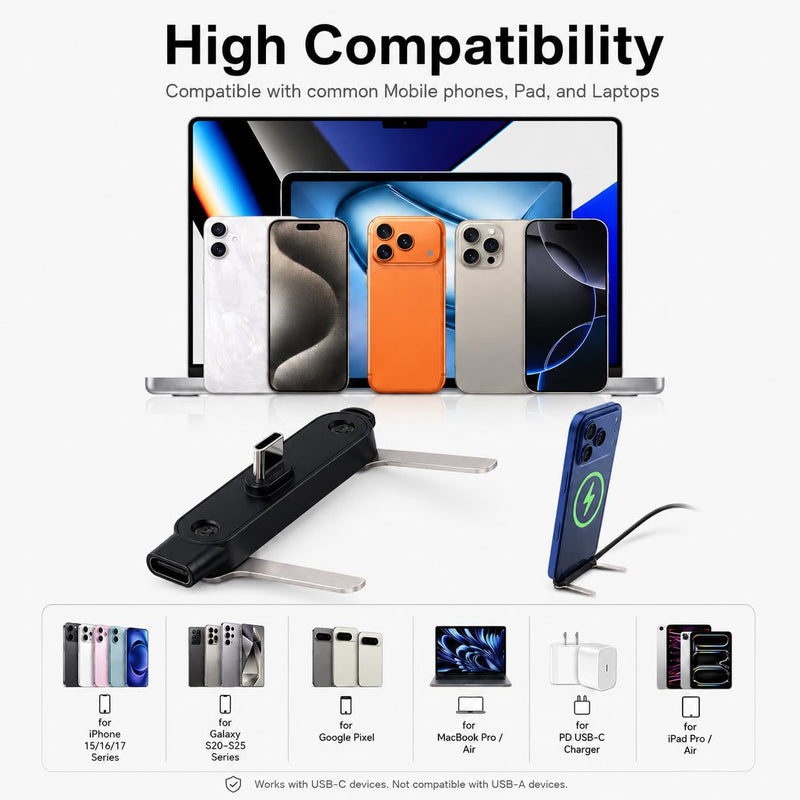 240W USB C to USB C Invisible Charging Cable with Foldable Stand | Detachable 2-in-1 Sideways Fast Type-C Charging and Data Cable with 360° Holder for Desk Gaming Office Car Travel Right Angle Orange&Blcak,2Pcs