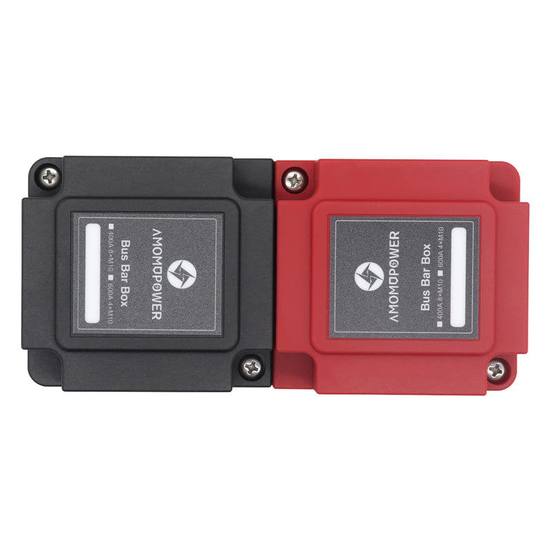 400 Amp Bus Bar Box Copper Heavy-Duty Module with 8 x 3/8" (M10) Studs Terminals Battery Distribution Block DC 48V Black Red Enclosure Cover (Distribution Block)