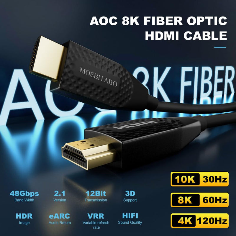 8K Long Fiber Optic Hdmi cable in-Wall CL3 Rated 48Gbps 40ft Ultra High speed HDMI 2.1 Cord 8K@60Hz 4K@120Hz 10K@30Hz HDCP 2.2&2.3, eARC HDR10 Dolby Compatible with Laptop/PS5/TV/PC/Switch/Mac/Xbox
