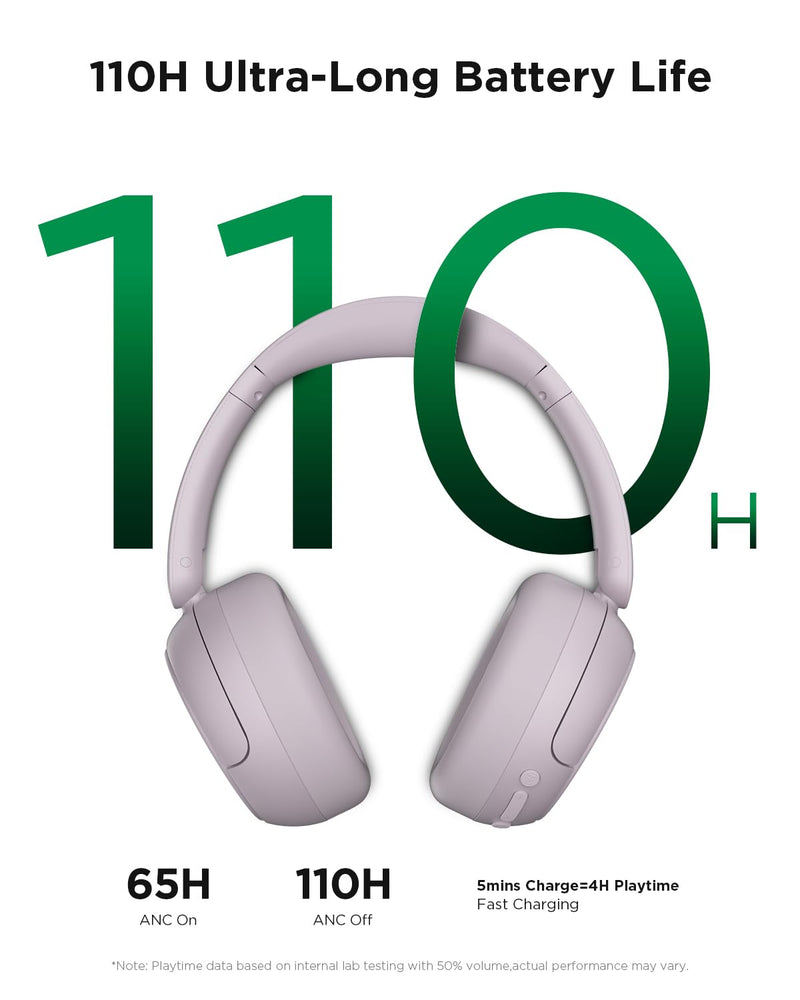 TALIX H30 Hybrid Active Noise Cancelling Headphones, 110H Playtime Hi-Res Audio Bluetooth 6.0 Wireless Over Ear ANC Headphones for Commute/Travel (Purple) Purple