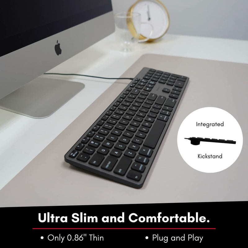 Macally Backlit Mac Keyboard Wired - Quiet, Sleek, and Functional - 3 Brightness Levels, 107 Keys - 5ft USB Wired Apple Keyboard - Backlit Wired Keyboard for Mac, iMac, MacBook Pro/Air - Space Gray