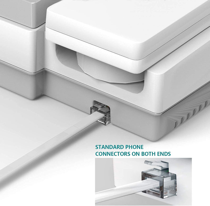 Phone Extension Cord 50 Ft, Telephone Cable with 1 in-Line Couplers and 20 Cable Clip Holders and Standard RJ11 Plug, White
