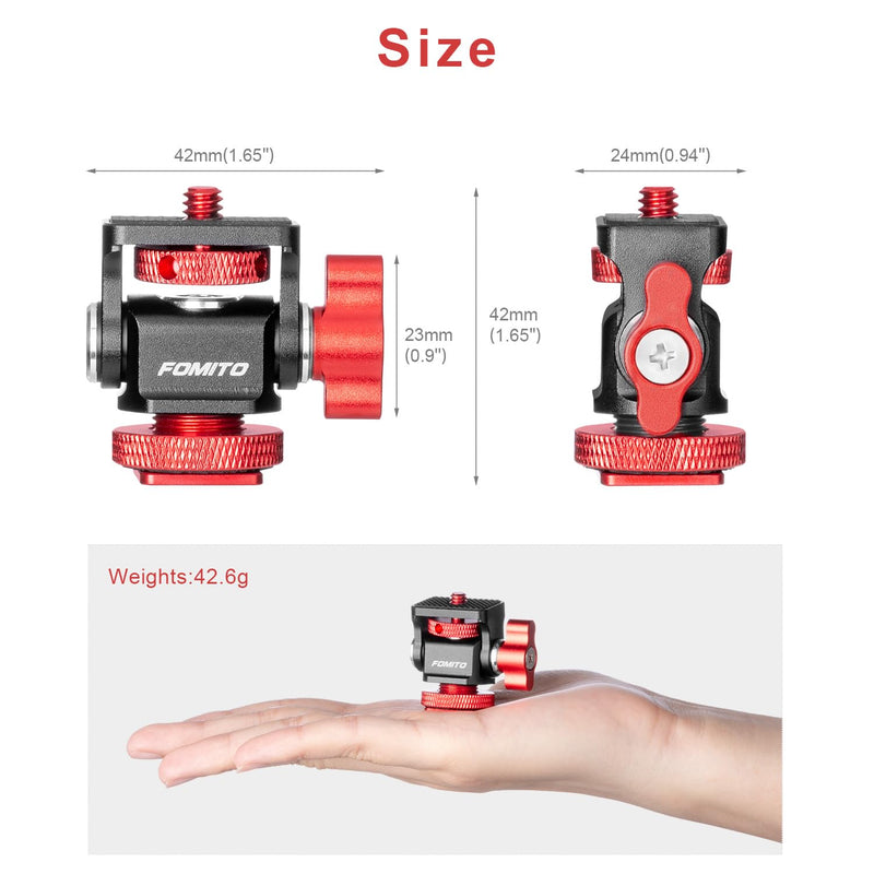 FOMITO Metal Camera Monitor Mount with 1/4" Serew and Cold Shoe, Rotary Adapter 360° Swivel Universal for Flash Speedlite, Field Monitor, LED Video Light, Microphone,etc - Red Color Single mount