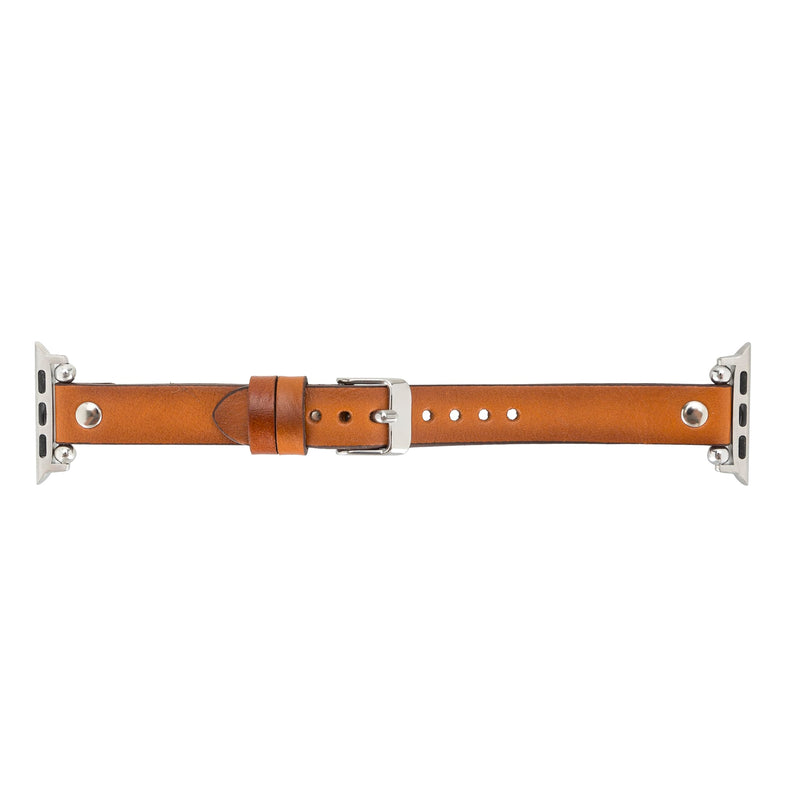 Handmade Leather Watch Band for Apple Watch Series 9 8 7 6 5 4 3 2 1 SE Ultra 2 1 Compatible with 38 40 41 42 44 45 49mm Apple Watch Bands for Women & Men 7-9 Inches Size, Burnished Brown 38 40 41mm Lemon Grass w/Silver Connector&Clasp 41mm/40mm/38mm