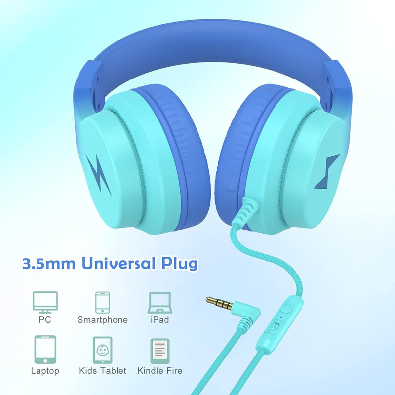 Candy Bila Wired Kids Headphones for School, Over-Ear for Boys Girls | Volume Limiter 85/94dB, HD Stereo Sound, Microphone and Wired Control, Foldable Design Gradient Blue, Gradient Purple