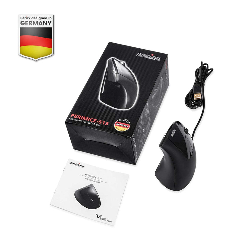 Perixx Perimice-513 Wired Vertical USB Mouse, 6 Buttons with 1000/1600 DPI, Right Handed Design, black (11168)