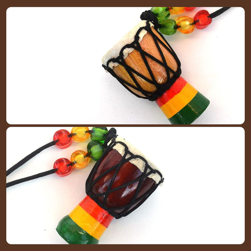 15Pcs Instrument Necklaces Wooden Classic Djembe Drum Mini Pendant African Drum Bongos Percussion Jewelry Necklace Drums for Kids Adults Party Supply School Gift 15 Pcs