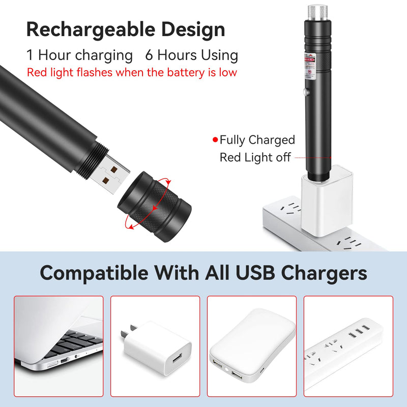 Rechargeable Red Laser Pointer High Power Laser Pointer Red Beam Light Rechargeable Laser Pen Long Range Distence Powerful Laser for TV/LED/LCD Screens, Astronomy/Construction/Meeting/Cats/Dogs-Black Black-Red Light