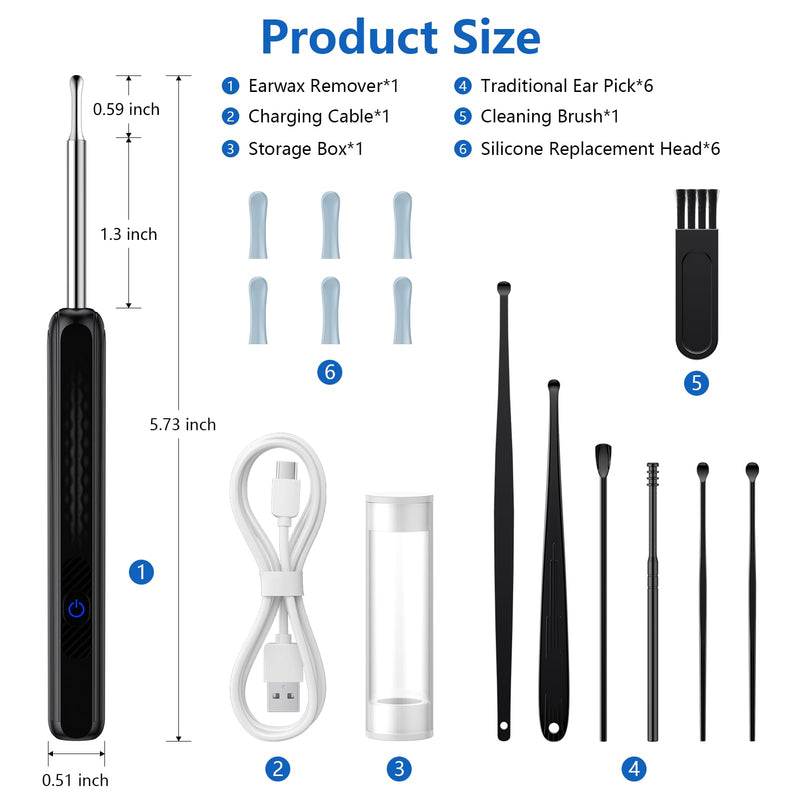 GlasFlength Ear Wax Remover Otoscope, WiFi Ear Cleaner with 1296P HD Camera Wireless Waterproof Ear Cleaner with 6 LEDs 3.6 mm Lens Ear Cleaner for iOS and Android Phones (Black)