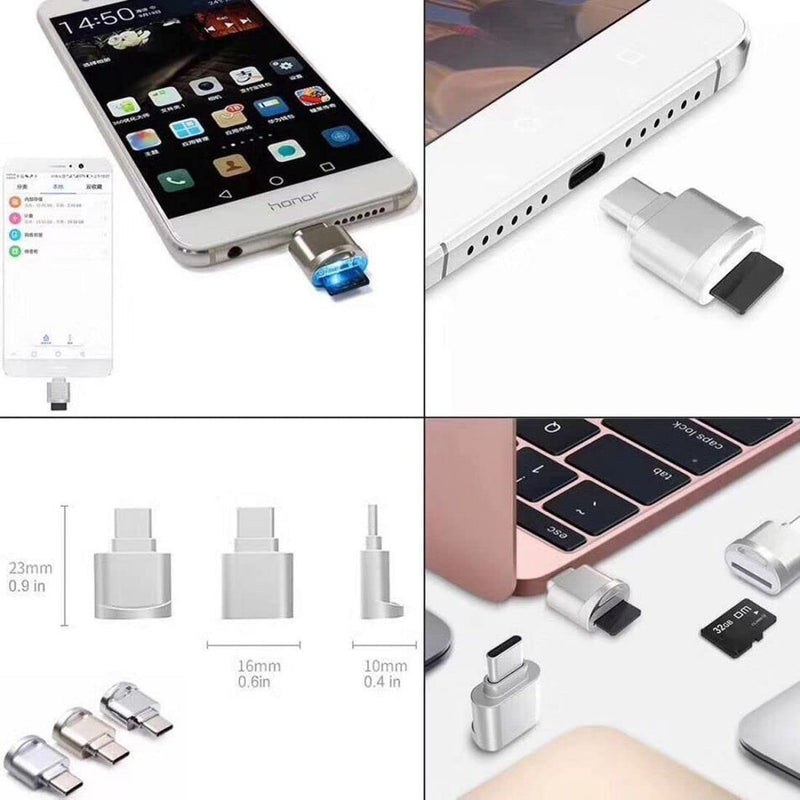 CY 2pcs USB Type C USB-C to Micro SD SDXC TF Card Reader Adapter for Laptop Cell Phone (2pcs/Set) silver