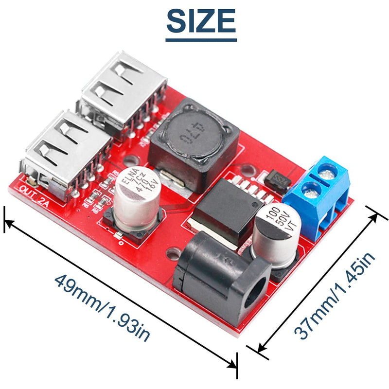 2PCS LM2596S Dual USB Port DC-DC Step Down Module 9V/12V/24V/36V to 5V Car Charger Solar 3A Power Supply Module Dual USB Output 150KHZ