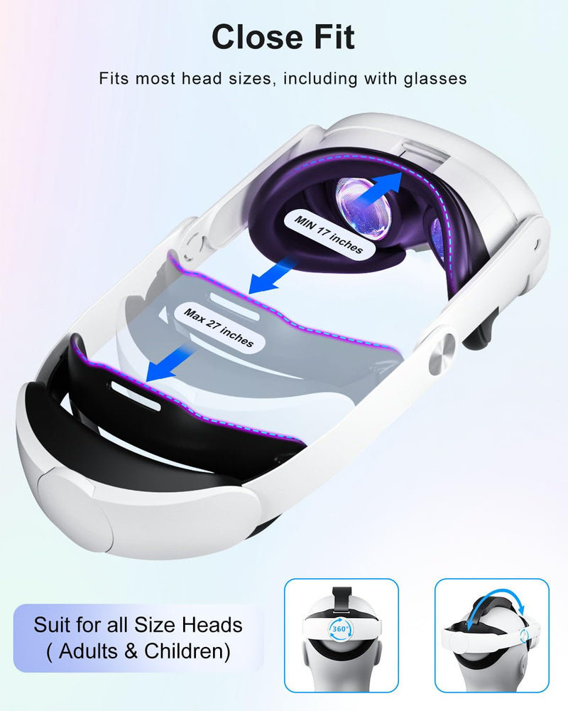 Head Strap for Meta Quest 3, Lightweight and Comfortable Soft Cushion VR 3 Accessories Headset Strap,Pressure-Free Adjustable Balanced Elite Strap Accessories Replacement for Oculus Quest 3 Head Strap for Oculus Quest 3