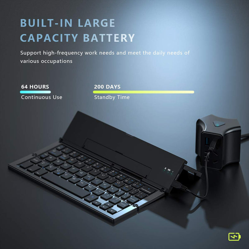 Folding Bluetooth Keyboard,Geyes Foldable Wireless Keyboard with Portable Pocket Size, Aluminum Alloy Housing, for iPad, iPhone,Android Devices, and Windows Tablets, Laptops and Smartphones Black
