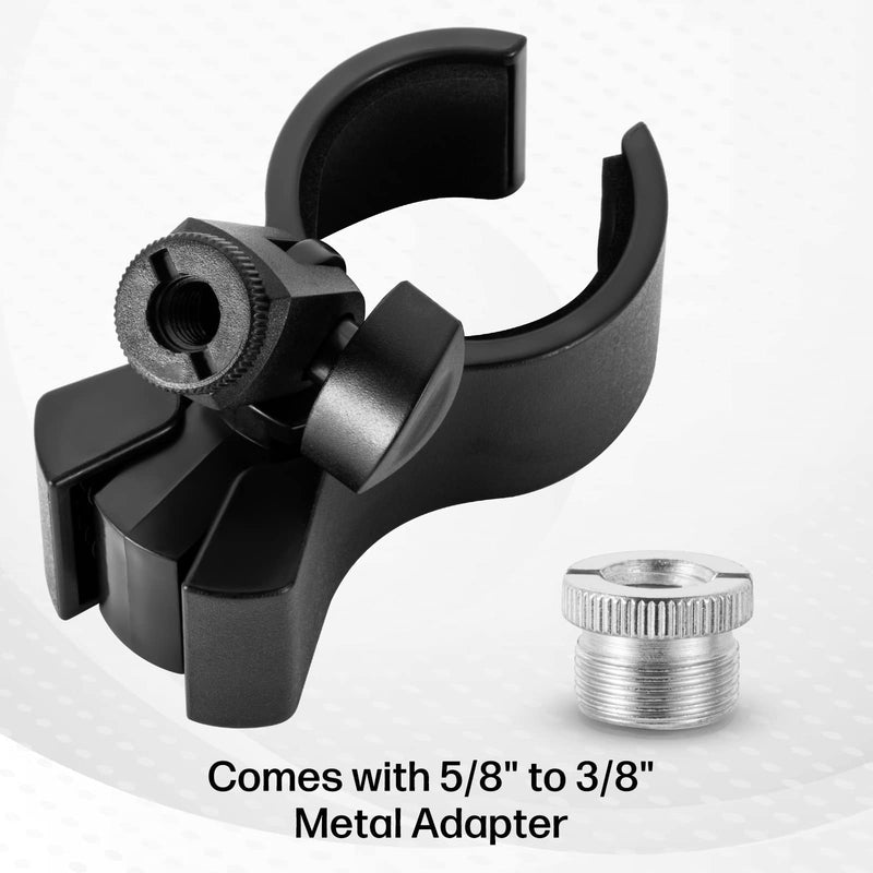 BILIONE 4pcs Versatile Microphone Clip, Adjustable Mic Holder for Microphones with Outer Diameter Range 1.26" from 2.3", with 5/8" Male to 3/8" Female Screw Adapter(Black) 4 Pack black
