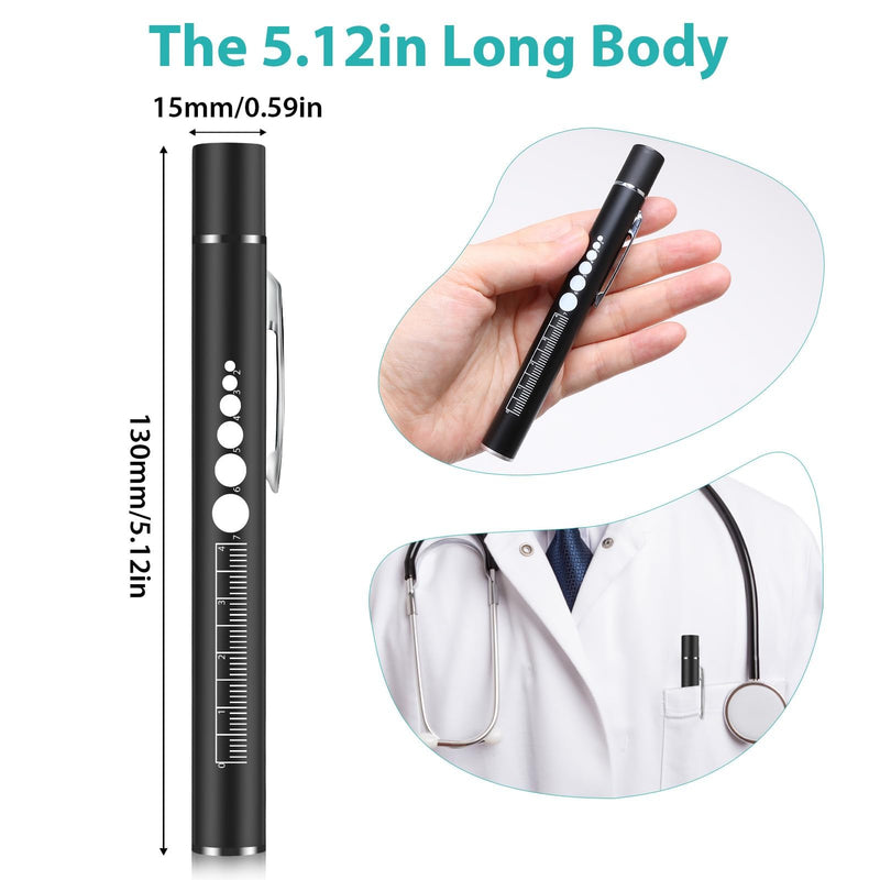 [AUSTRALIA] - Penriter Pupil Light Diagnostic Light with Pupil Meter and Ruler, Black Medical Lamp Pen Light with Warm/Cool White, Rechargeable USB Pen Lamp for Nurses Doctors 