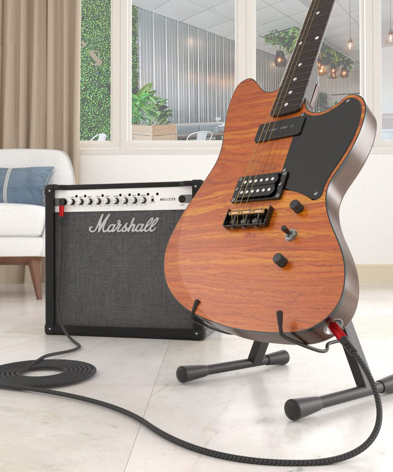 1/4 Inch Cable TRS Guitar Cable 10 ft 2-Pack, Instrument Cable Guitar AMP Cord Straight to Right Angle 6.35mm Male to Male Stereo Audio Cable for Electric Guitar, Bass, Amplifier, etc. 10 feet