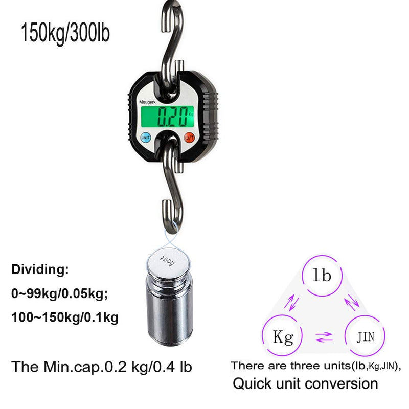 [AUSTRALIA] - Digital Hanging Scales Portable Heavy Duty Crane Scale 150 kg 300 lb 2 AAA Batteries(Not Included)) (Black) Black 