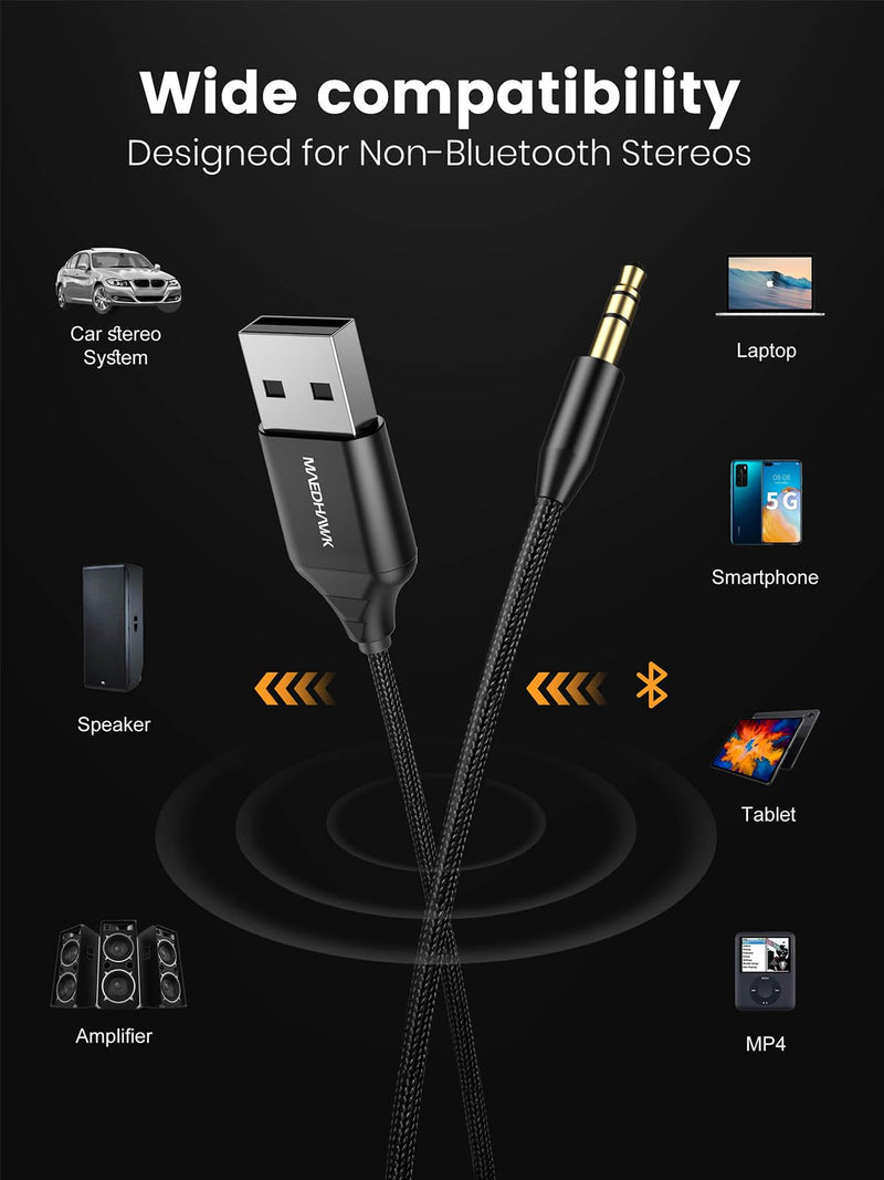 [AUSTRALIA] - MaedHawk Aux to Bluetooth Receiver for Car, Bluetooth Aux Adapter with USB to 3.5mm Audio Jack kit BT5.3 for Car Stereo Home Speakers Music Streaming Hands-Free Calling, A2DP 