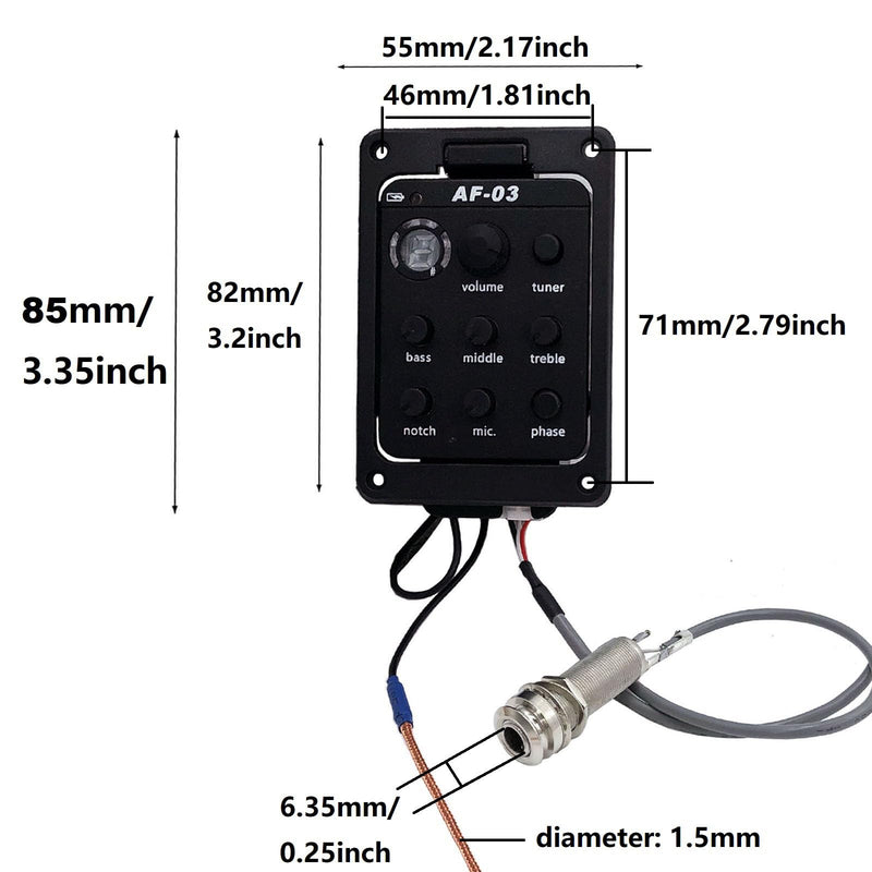 Acoustic Guitar Preamp Pickup EQ Tuner, 301 Mic Mode Plastic Guitar Preamp Equalizer Piezo Pickup Beat Tuner