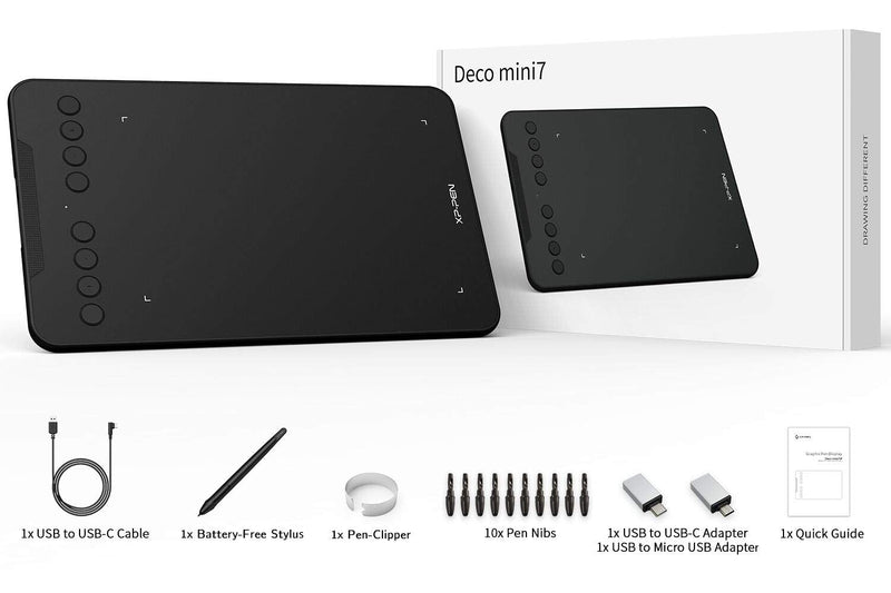 XP-PEN Deco Mini7 Graphics Tablet 7 x 4 Inch Pen Tablet with Tilt Support Passive Pen and 8 Customizable Shortcut Keys Drawing Tablet Compatible with Chromebook for Online Teaching/E-Learning Medium Wire
