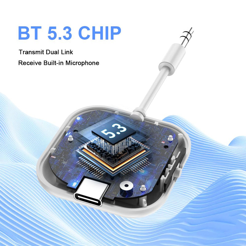 Airplane Bluetooth 5.3 Audio Transmitter Receiver,Supports 2 AirPods or Headphones with All 3.5mm Aux Jacks on Airplanes, Gym Equipment, TVs, & Gaming Consoles ZF-361