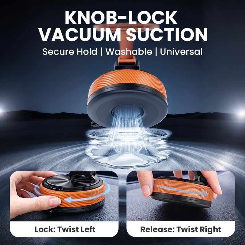 Magnetic Car Phone Mount, 2-in-1 Detachable Ring Stand for Desk & Dashboard, 360° Triple Axis Windshield Holder, N52 Strong Magnet, Universal Fit, Includes 2 Metal Plates, (orange) Orange(A20)