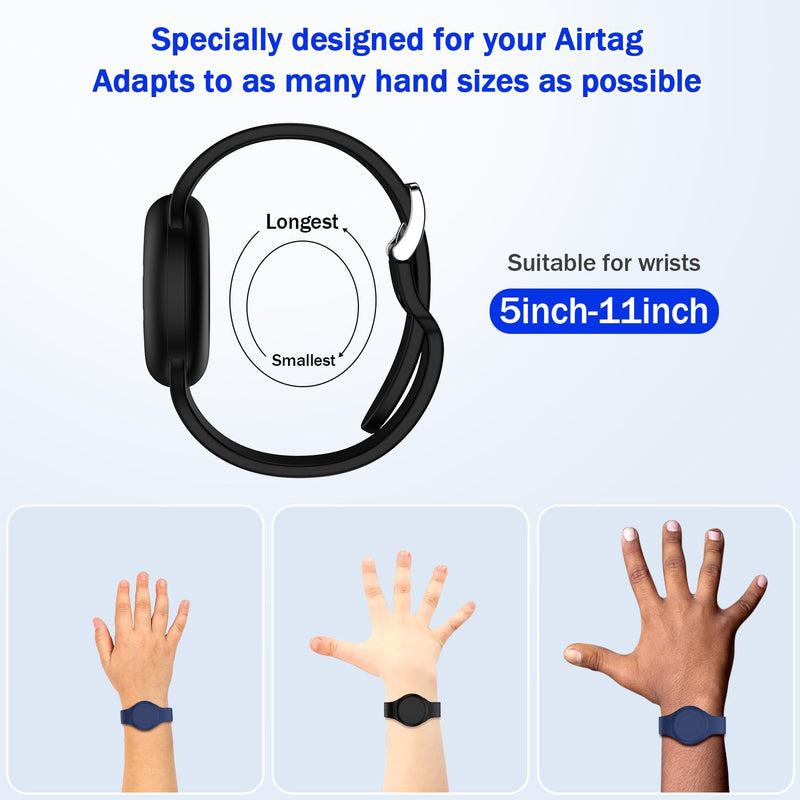 R-fun Waterproof Air Tag Bracelets for Kids [2 Pack] Compatible with Apple Air Tag Finders with Soft Silicone,Anti Lost GPS Item Finders Case Cover for Kids,Night Blue/Black Night Blue/Black